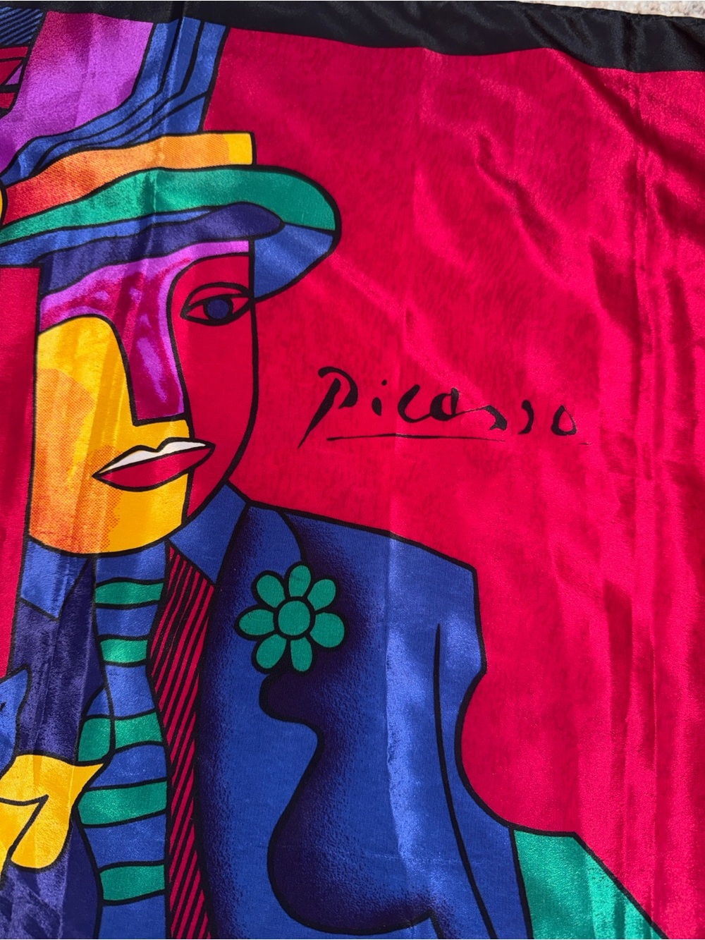 Picasso Signed Art-Print Scarf in Vibrant Fuchsia and Multicolor